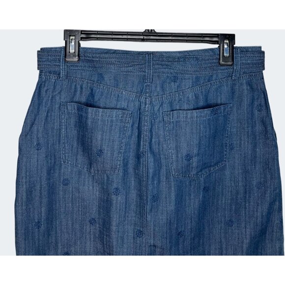 Talbots Embroidered Daisy A-Line Skirt Chambray Blue 8P - Picture 10 of 13